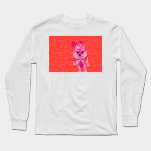 I Love Luz the Chorkie over Pink Hearts with Orange Long Sleeve T-Shirt